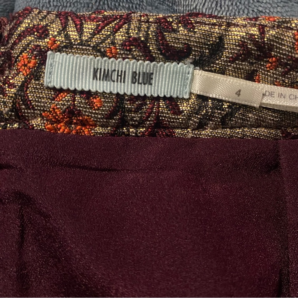 Kimchi Blue Urban Outfitters | Gold & Red Metallic Jacquard Mini Pleated Skirt - Picture 3 of 9